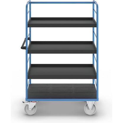 Shelf truck, 2 side panels, platform 1175 x 800 mm, 4 levels, with a rim, nylon.