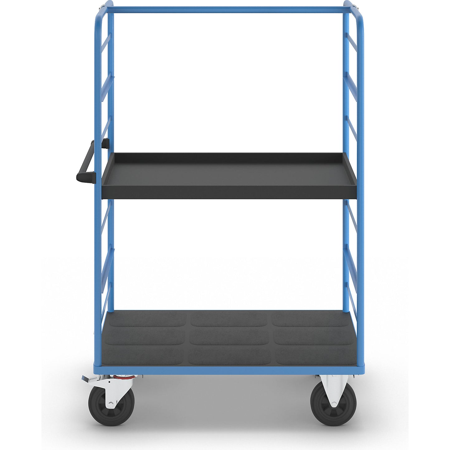 Shelf truck, 2 side panels, platform 1175 x 800 mm, 2 levels, with edge, solid rubber.