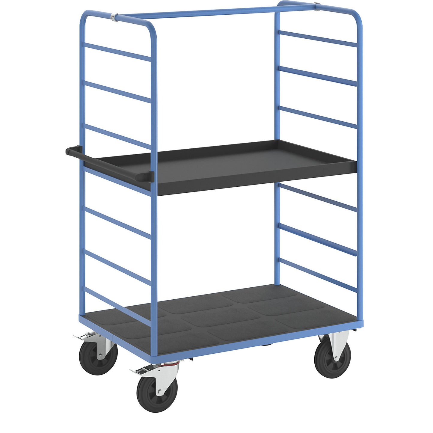 Shelf truck, 2 side panels, platform 1175 x 800 mm, 2 levels, with edge, solid rubber.