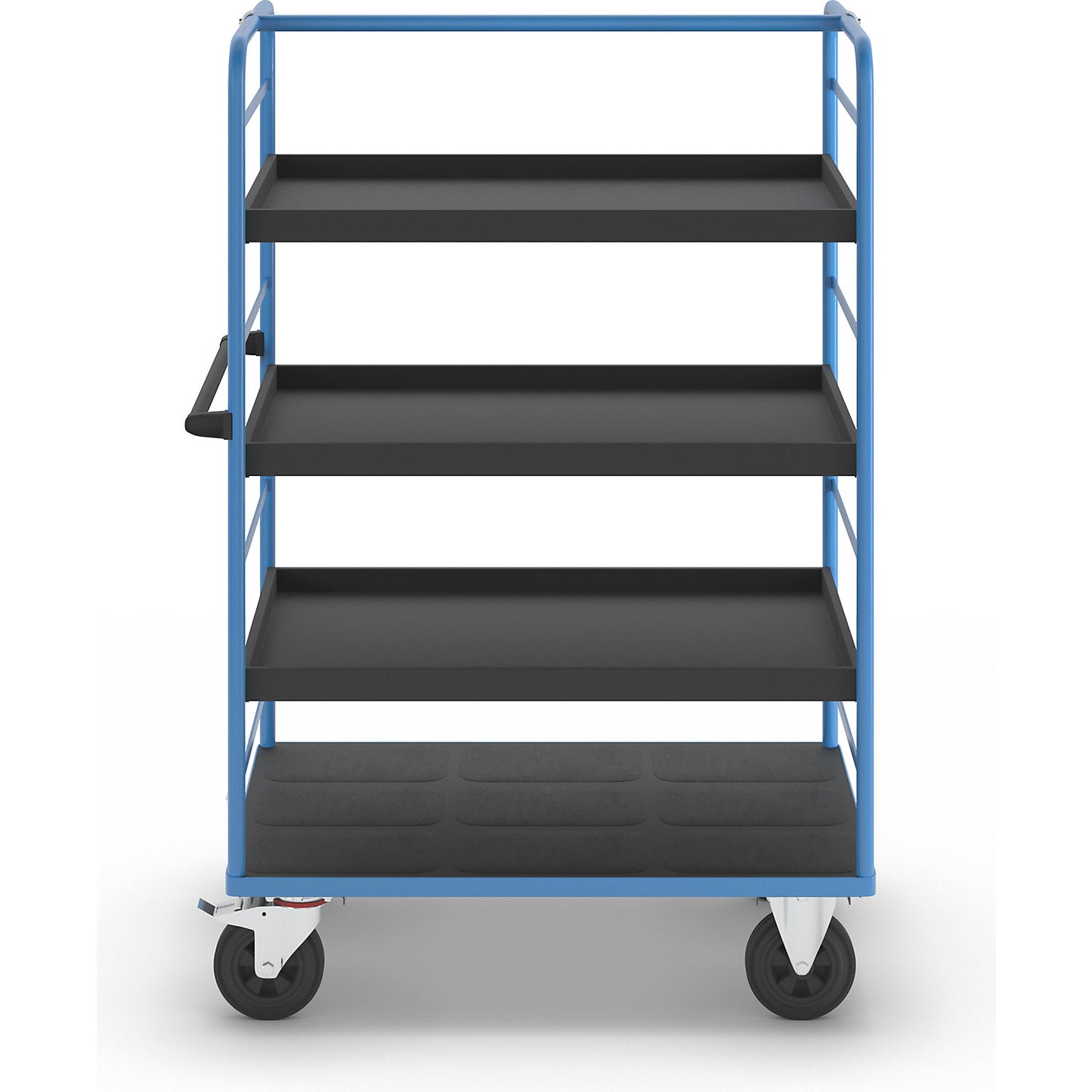 Shelf truck, 2 side panels, platform 1175 x 800 mm, 4 levels, with edge, solid rubber.