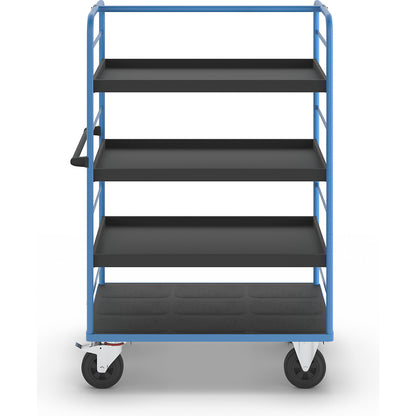 Shelf truck, 2 side panels, platform 1175 x 800 mm, 4 levels, with edge, solid rubber.