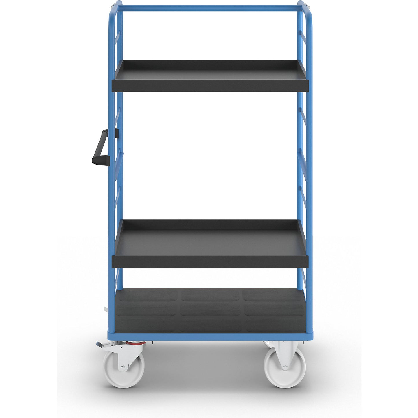 Shelf truck, 2 side panels, platform 975 x 700 mm, 3 levels, with a rim, nylon.
