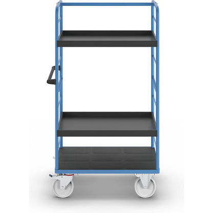 Shelf truck, 2 side panels, platform 975 x 700 mm, 3 levels, with a rim, nylon.