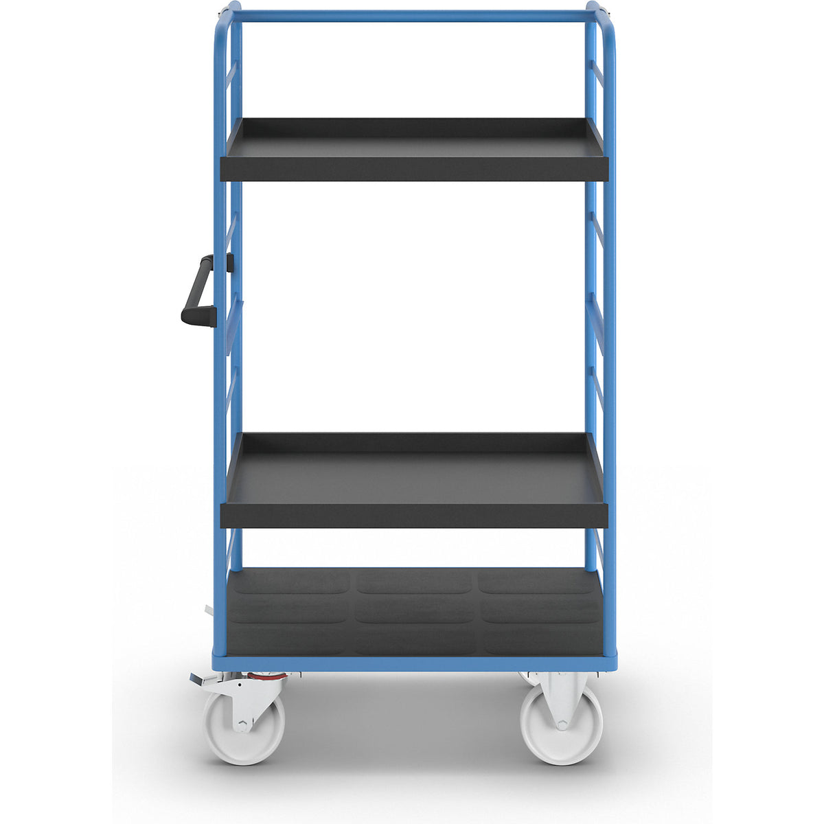 Shelf truck, 2 side panels, platform 975 x 700 mm, 3 levels, with a rim, nylon.
