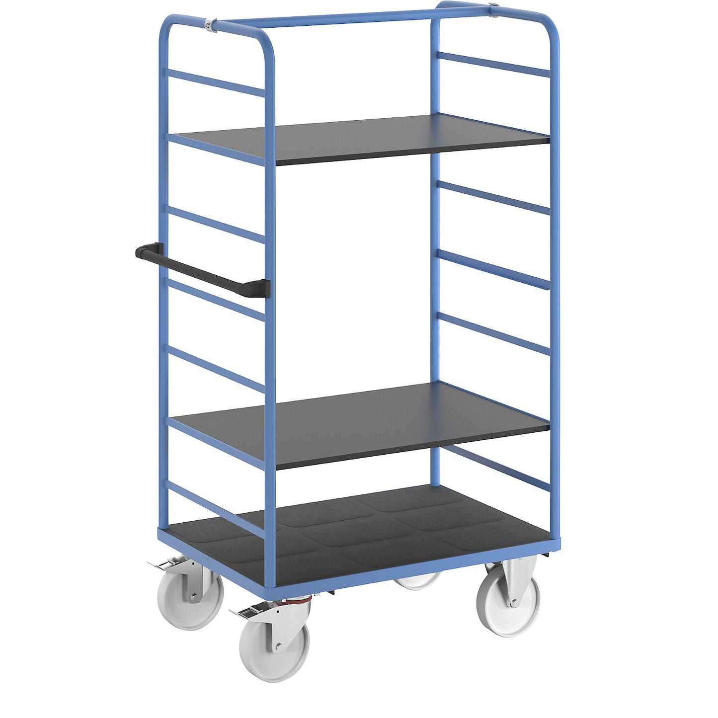 Shelf truck, 2 side panels, platform 975 x 700 mm, 3 levels, nylon.