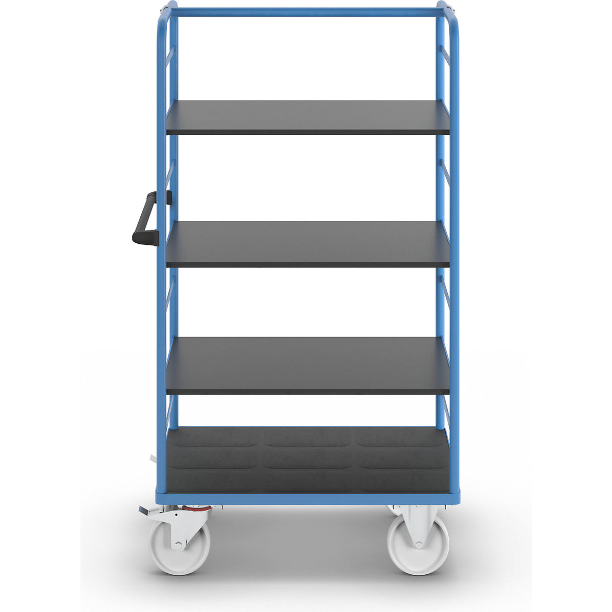 Shelf truck, 2 side panels, platform 975 x 700 mm, 4 levels, nylon.