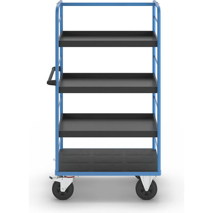 Shelf truck, 2 side panels, platform 975 x 700 mm, 4 levels, with edge, solid rubber.