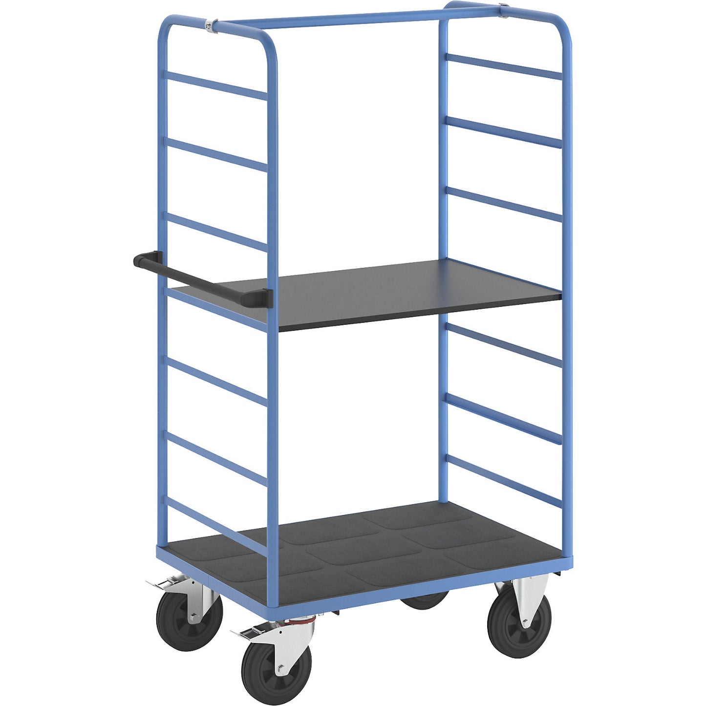 Shelf truck, 2 side panels, platform 975 x 700 mm, 2 levels, solid rubber.