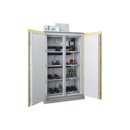 SiS Li-Ion 90 Safe Pro battery charging safety cabinet, without fire suppression system, HxW 2250 x 1212 mm, 4 trailing sockets, 400 V.