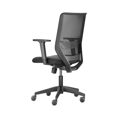 TO-SYNC One office chair, mesh back rest, black, with arm rests.