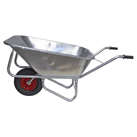 Large wheelbarrow, hot dip galvanised, with pneumatic tyre, LxW 1620 x 860 mm, with single-wheel axle.