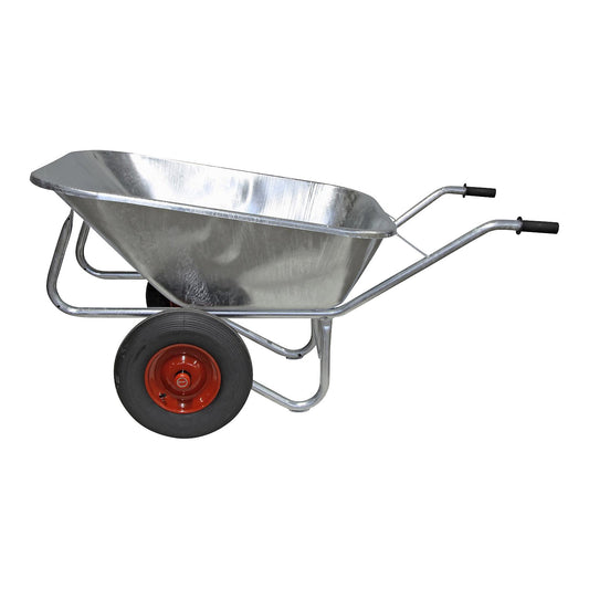 Large wheelbarrow, hot dip galvanised, with pneumatic tyre, LxW 1620 x 860 mm, with 2-wheel axle.