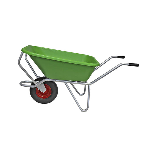 Wheelbarrow with galvanized frame, pneumatic tyre, 120 L, green.