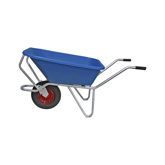 Wheelbarrow with galvanized frame, pneumatic tyre, 120 L, blue.