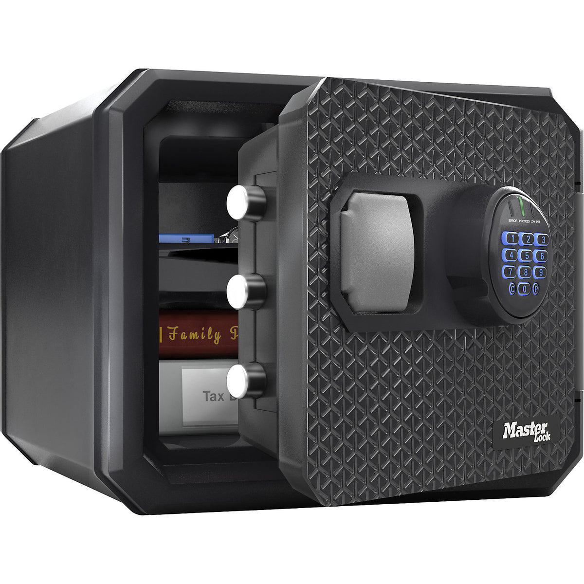 Security safe with electronic combination, fireproof and waterproof, black, HxWxD 348 x 417 x 478 mm.