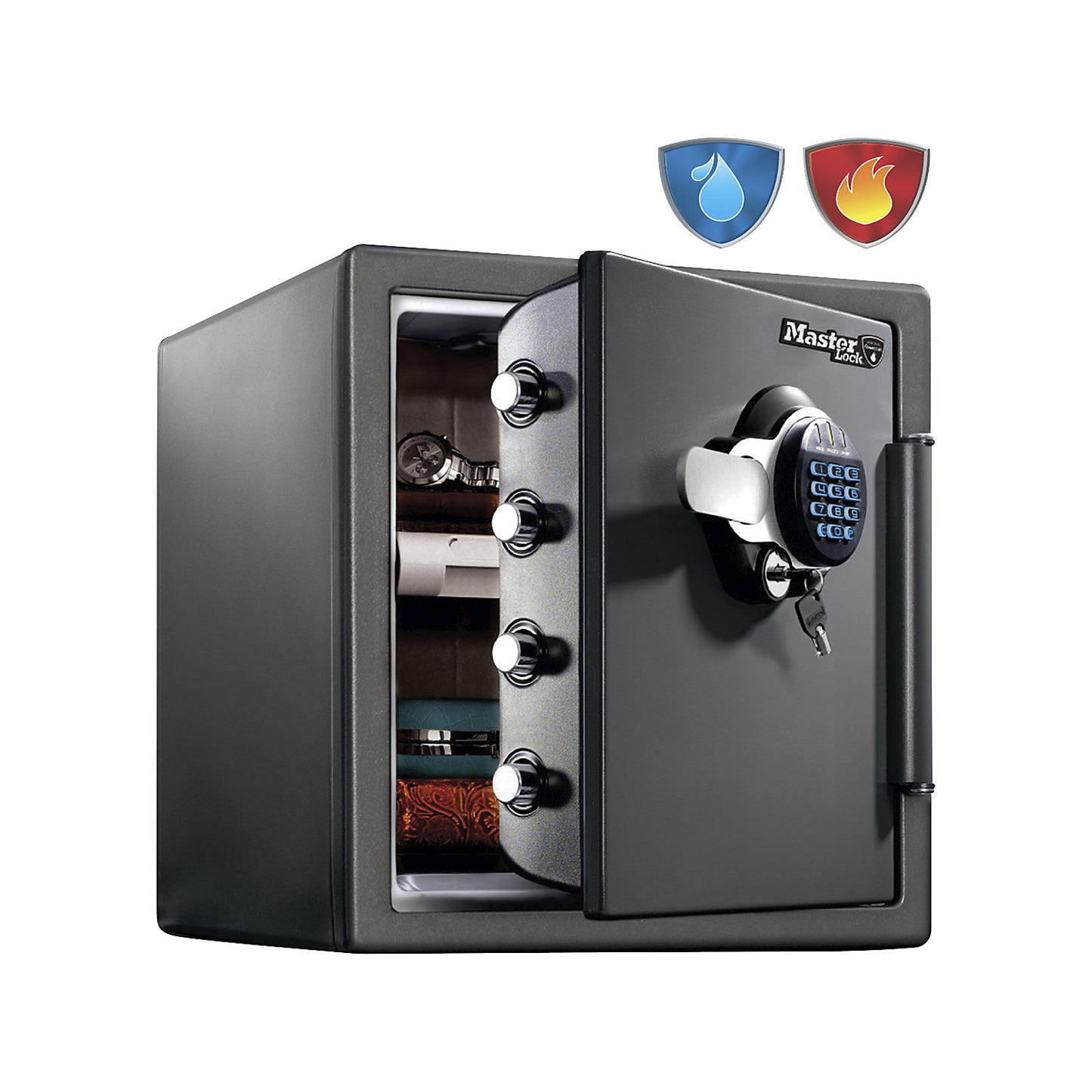 Security safe with digital combination, size XL, waterproof and 120 min fireproof, black.