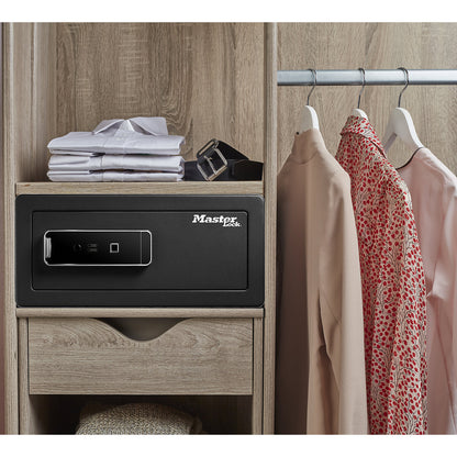 Security safe with biometric lock, steel, black, HxWxD 195 x 430 x 370 mm.