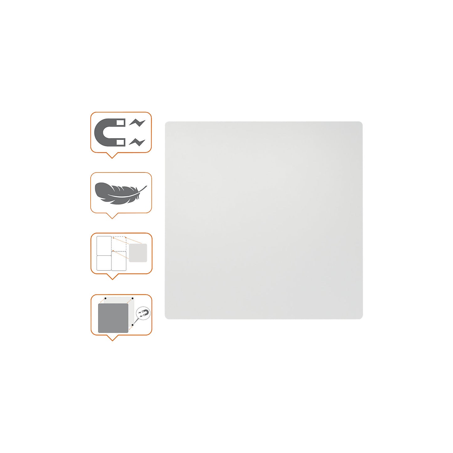 Whiteboard, modular/frameless, painted steel, white, WxH 450 x 450 mm.