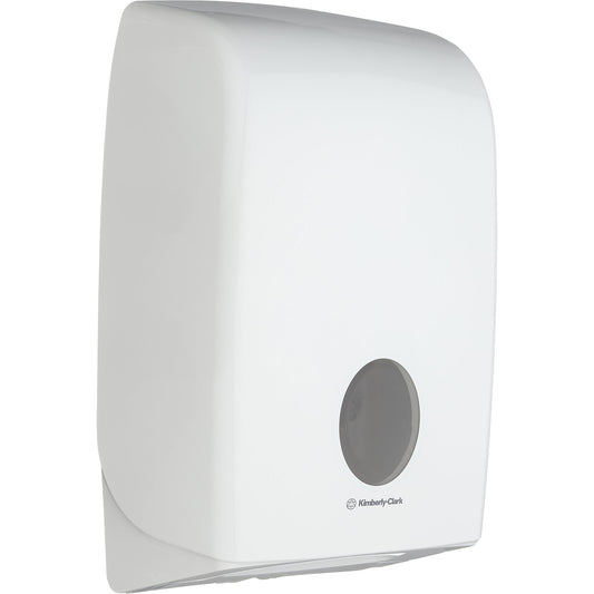 Interfold Aquarius™ folded paper dispenser, 500 wipes, resealable, plastic, white.