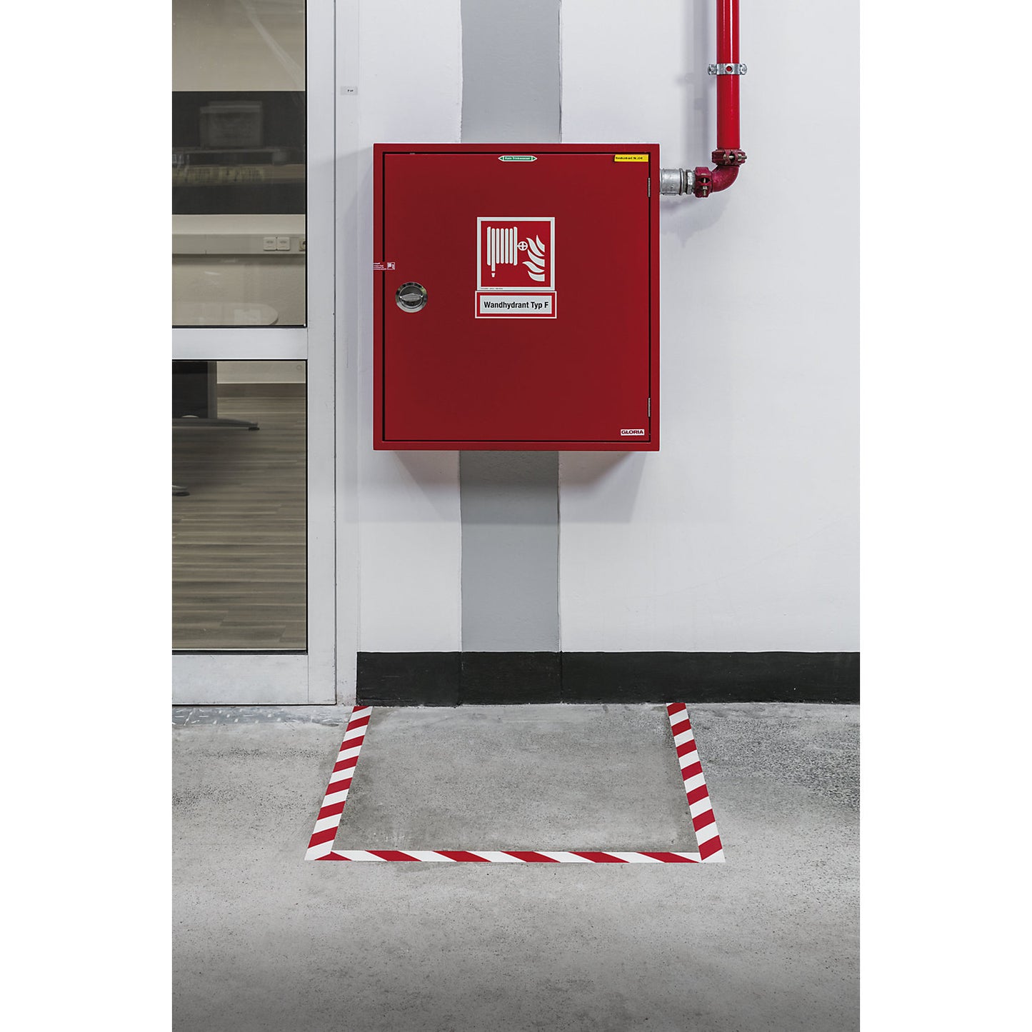 DURALINE® STRONG floor marking tape, width 50 mm, thickness 0.7 mm, red/white.