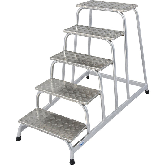 STABILO machine steps, aluminium tread plate steps, one-sided, 5 steps.