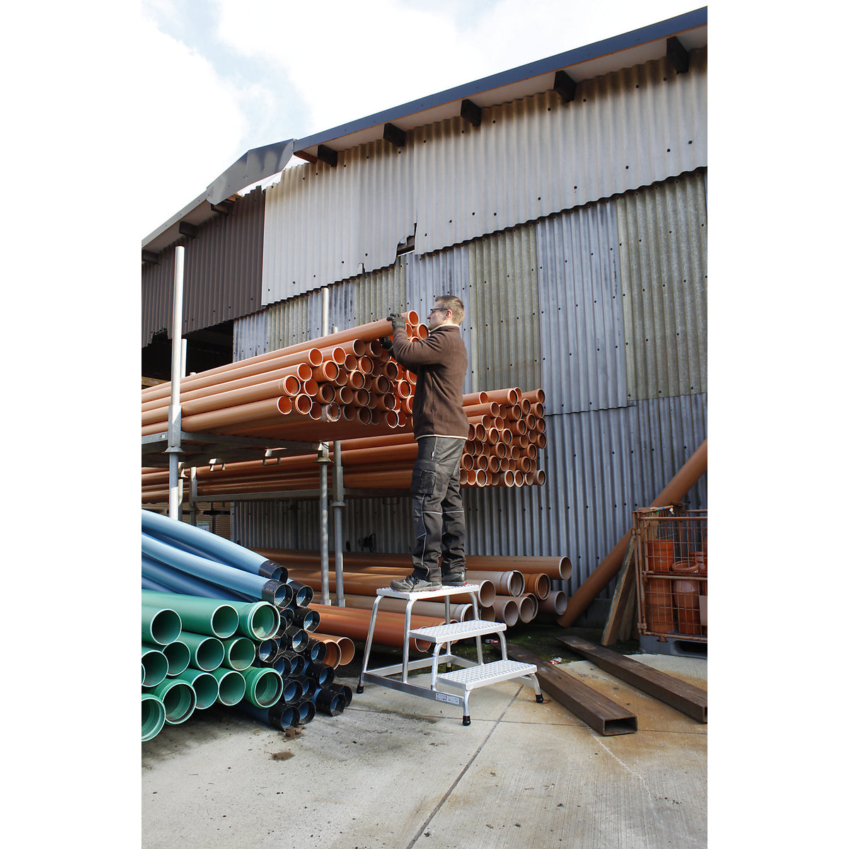 STABILO machine steps, with grating steps, one-sided, 3 steps.