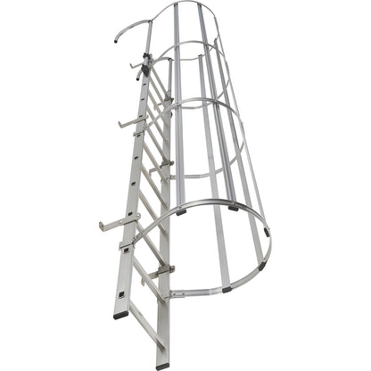 Fixed ladder with safety rail on the back, type ALM, rung WxD 440 x 30 mm, aluminium, 13 rungs.