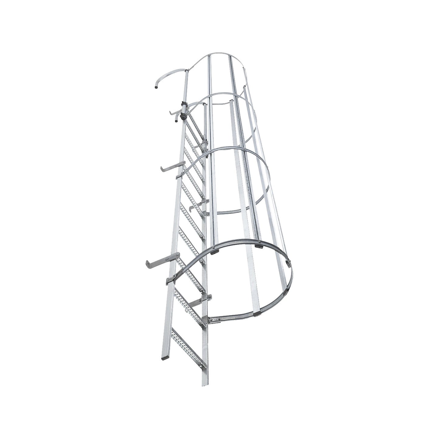 Fixed ladder with safety rail on the back, type STM, steel, hot dip galvanised, 12 rungs.