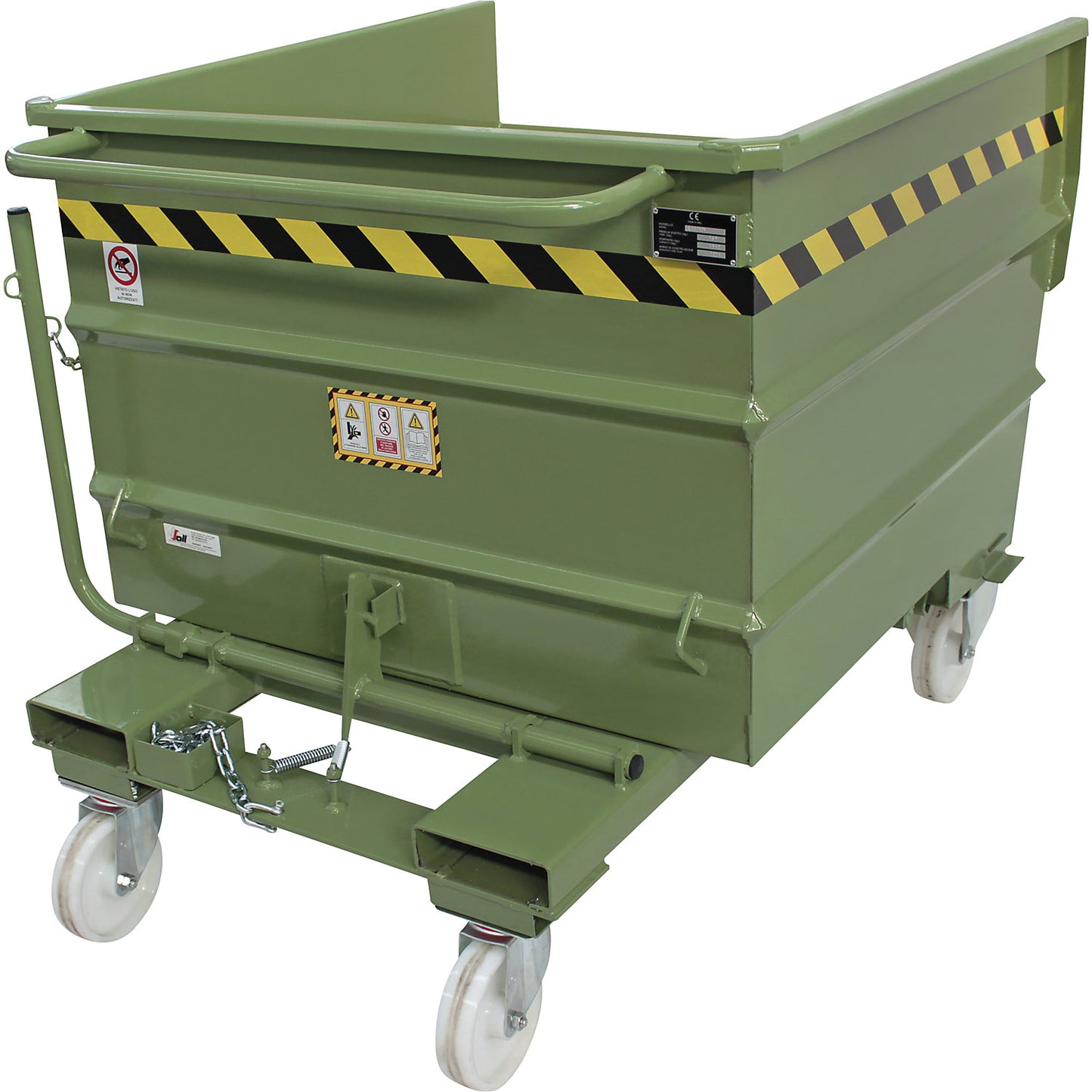 Tipping skip, green, capacity 0.75 m³.