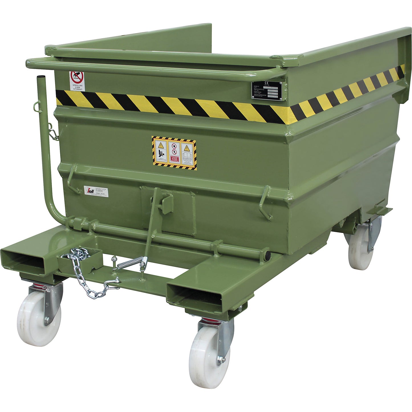 Tipping skip, green, capacity 0.49 m³.