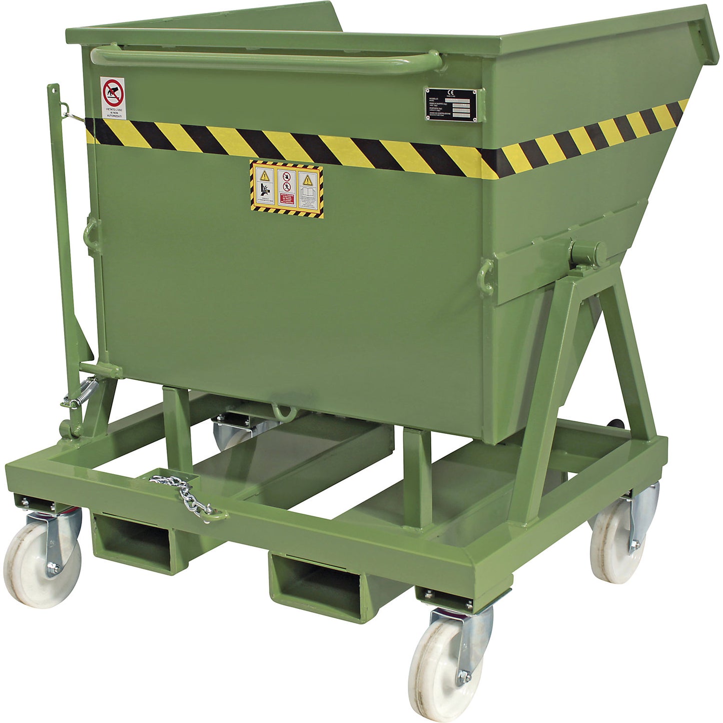 Tipping skip, green, capacity 0.4 m³.