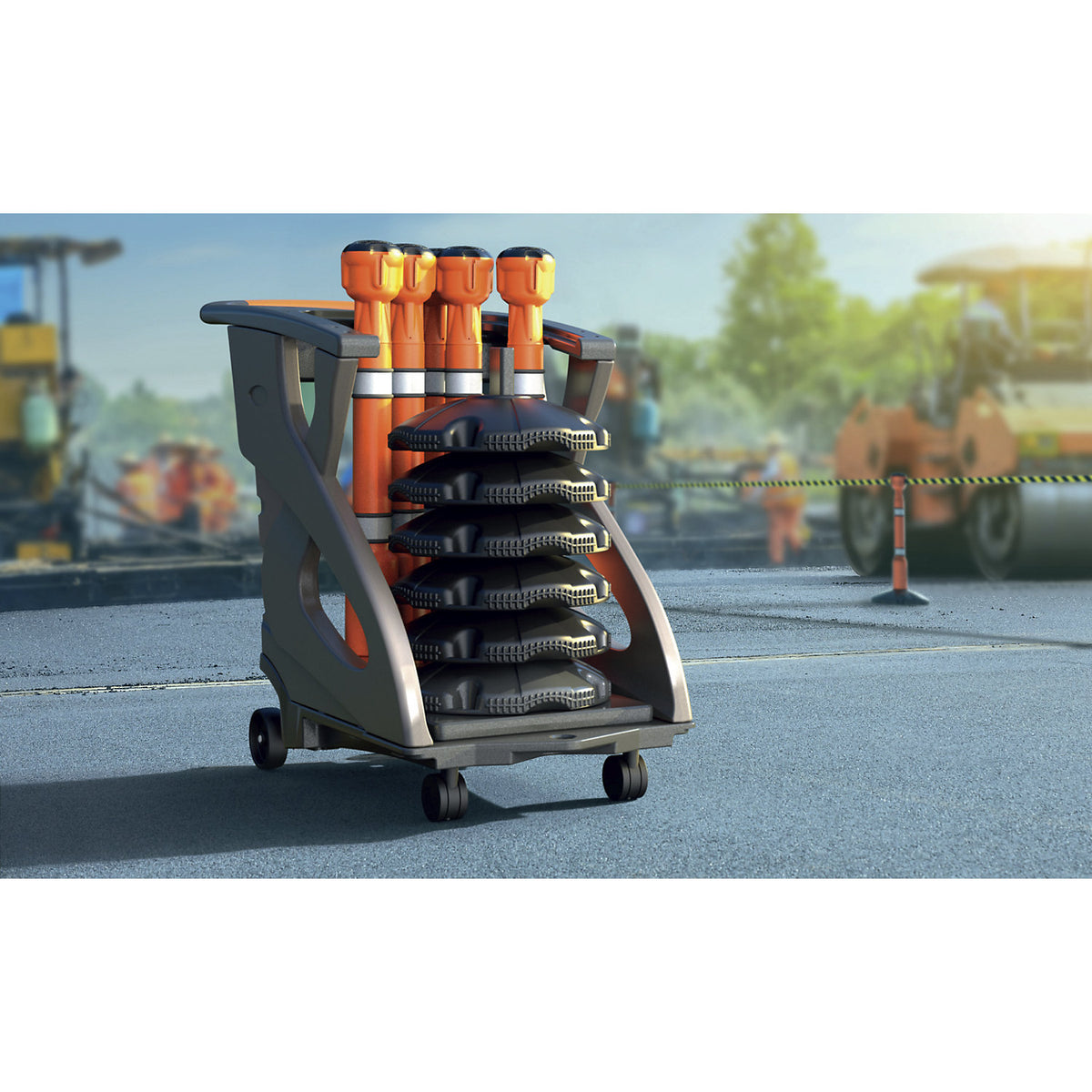 Belt barrier with transport trolley, incl. 6 posts, red/white.
