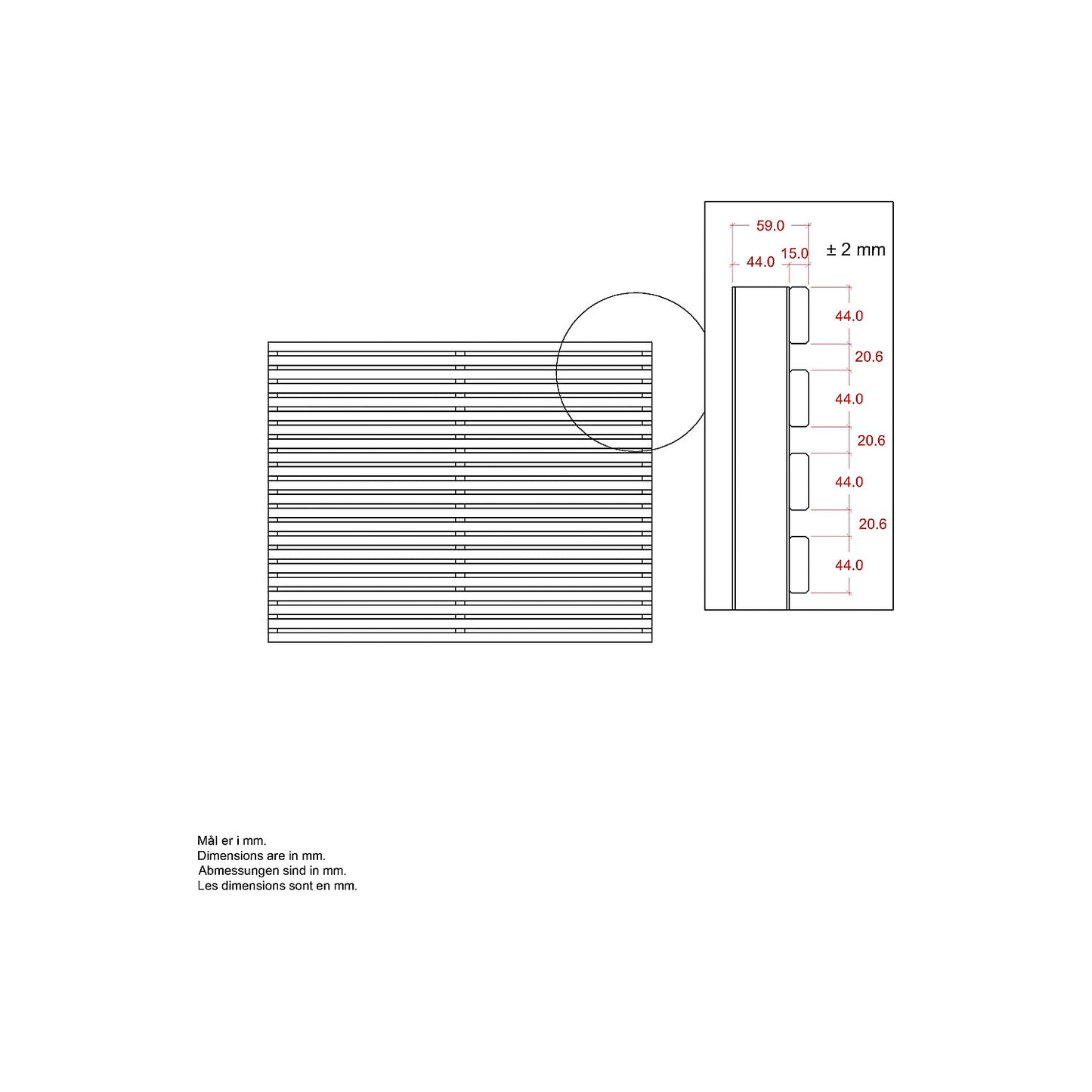 Tokyo fence, wood, WxH 1800 x 1400 mm, white.