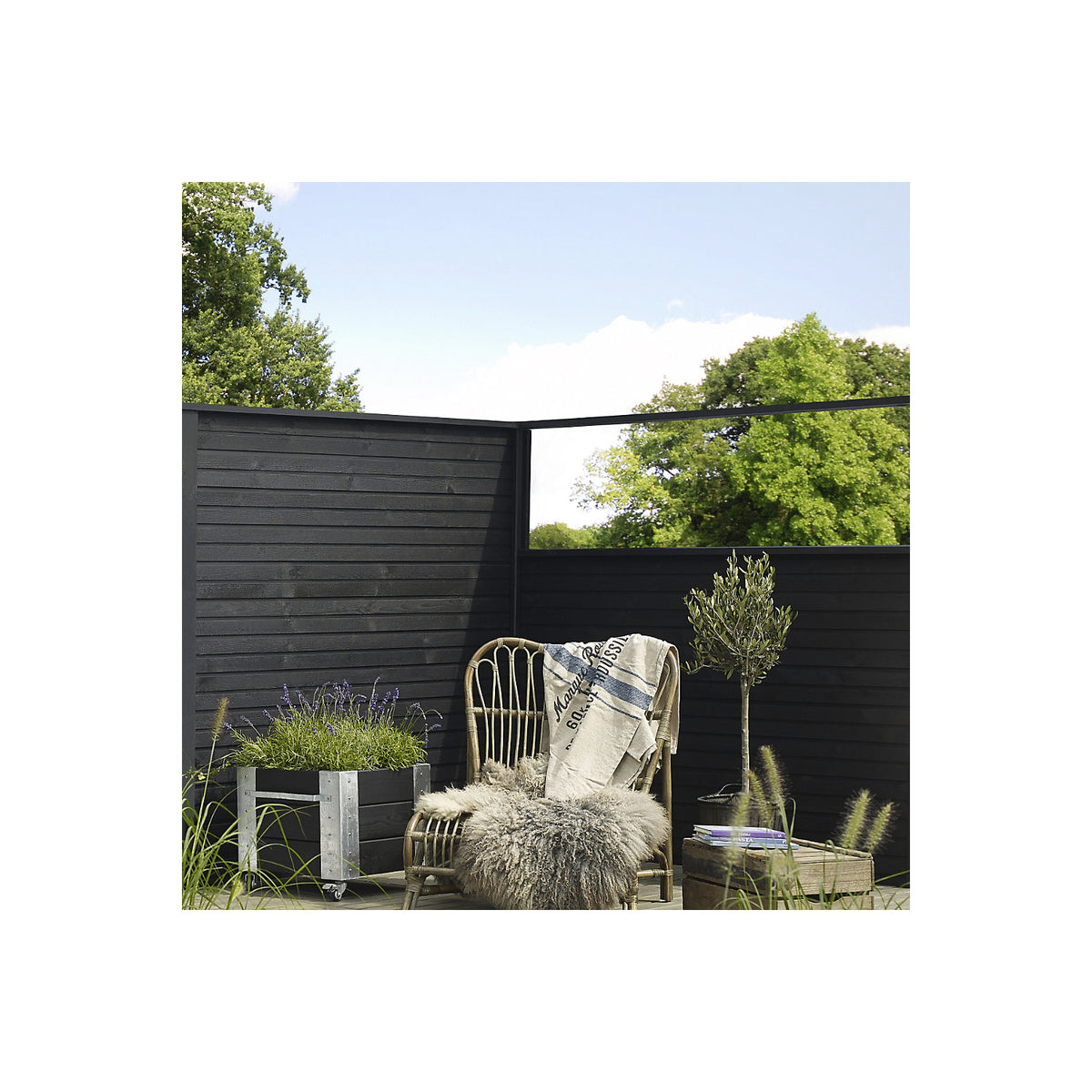 PLUS Plank profile fence, wood, WxH 1740 x 1660 mm, black.