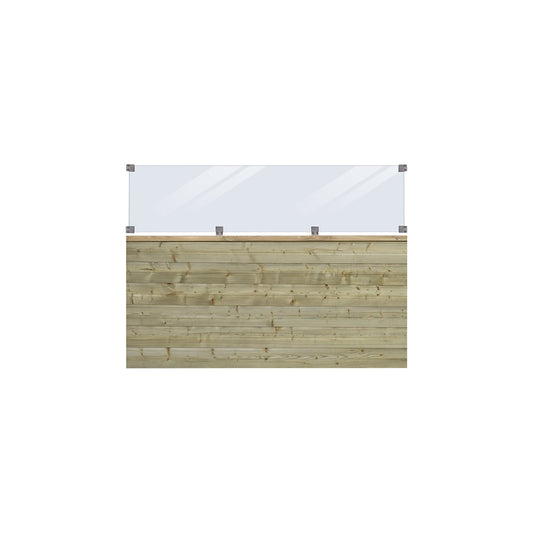 PLUS Plank profile fence with glass, wood, WxH 1740 x 1250 mm, natural.
