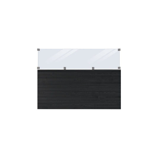 PLUS Plank profile fence with glass, wood, WxH 1740 x 1250 mm, black.
