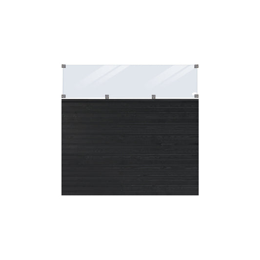 PLUS Plank profile fence with glass, wood, WxH 1740 x 1630 mm, black.