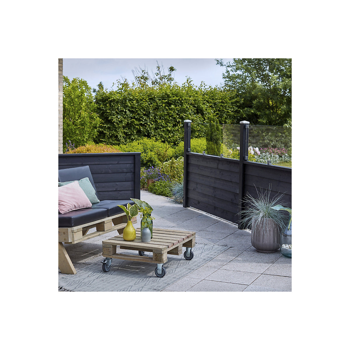 PLUS Klink profile fence with glass, wood, WxH 1740 x 1250 mm, black.