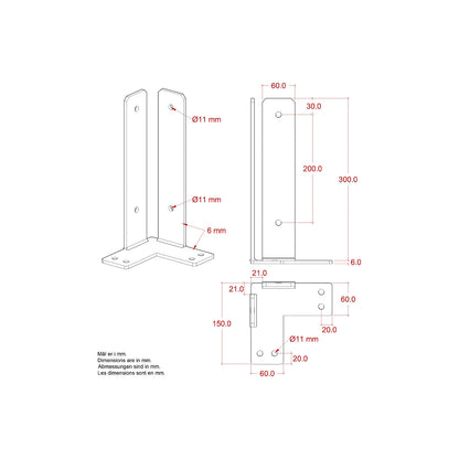 Corner post base, HxWxD 300 x 150 x 150 mm, silver.