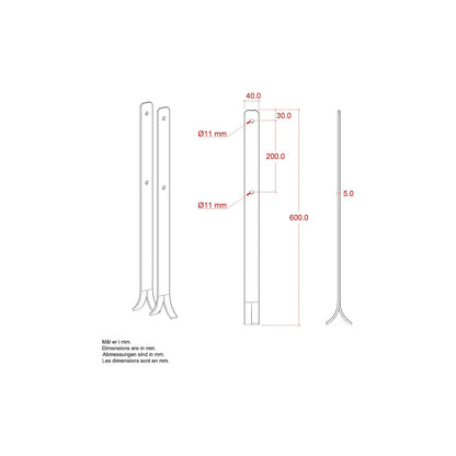Universal post base, HxWxD 600 x 40 x 5 mm, silver.