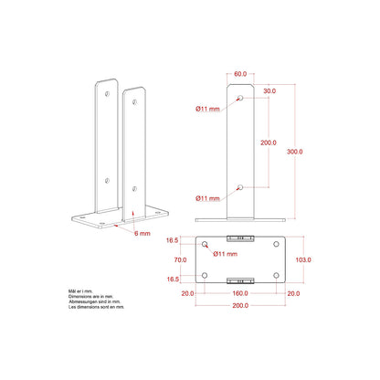 U-post base, HxWxD 300 x 103 x 200 mm, black.