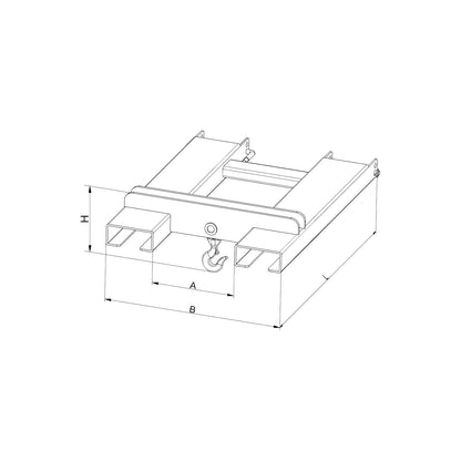 Stacker attachment with load hook, for 2 fork tips, max. load 5000 kg, blue.
