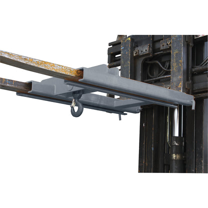 Stacker attachment with load hook, for 2 fork tips, max. load 3000 kg, zinc plated.