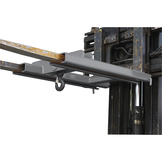 Stacker attachment with load hook, for 2 fork tips, max. load 3000 kg, grey.