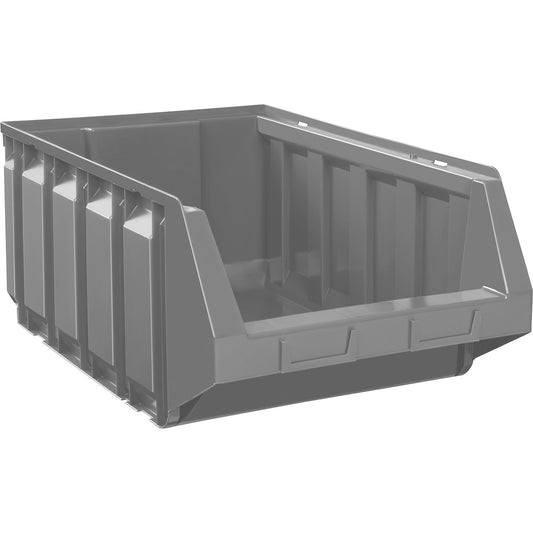 Open fronted storage bin made of polyethylene, LxWxH 705 x 440 x 297 mm, grey, pack of 4.