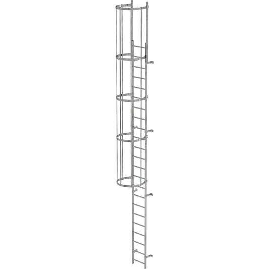 Fixed ladder with safety rail at the back, single sided, height 7.64 m.
