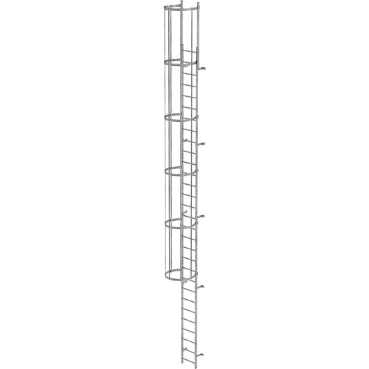 Fixed ladder with safety rail at the back, single sided, height 9.6 m.