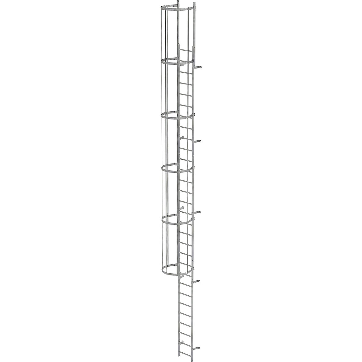 Fixed ladder with safety rail at the back, single sided, height 9.6 m.
