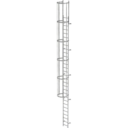 Fixed ladder with safety rail at the back, single sided, height 9.6 m.