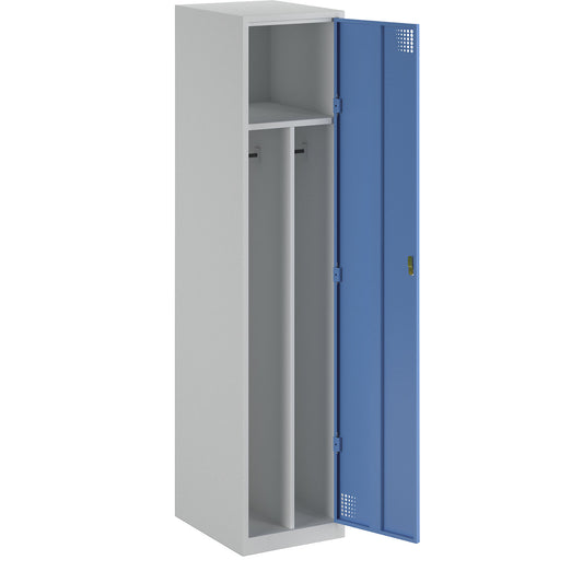 Alvina clean and dirty locker, 1 compartment with centre partition, light grey / light blue, width 400 mm, cylinder lock.